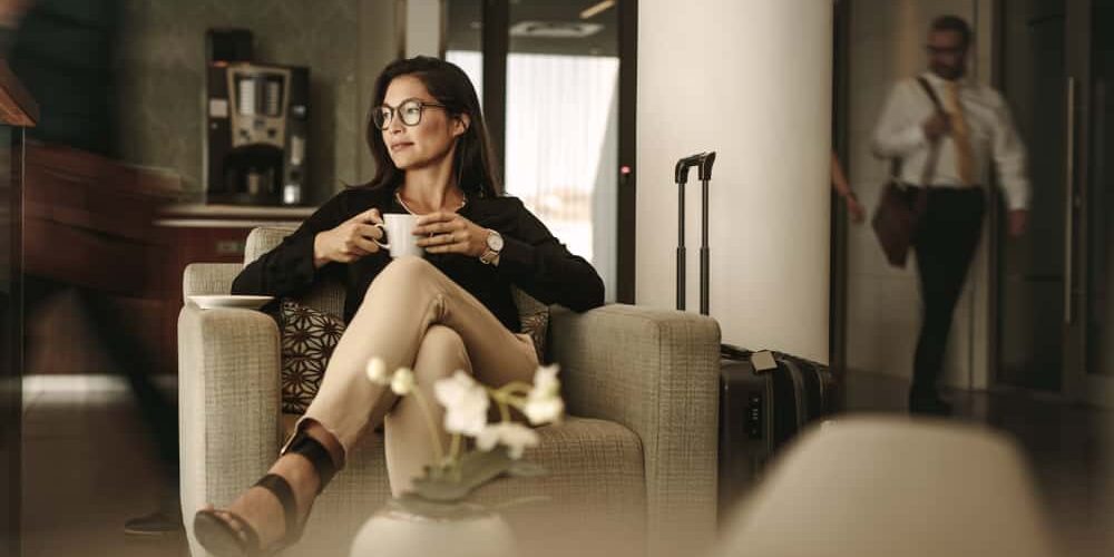 Business woman waiting to take off on a trip